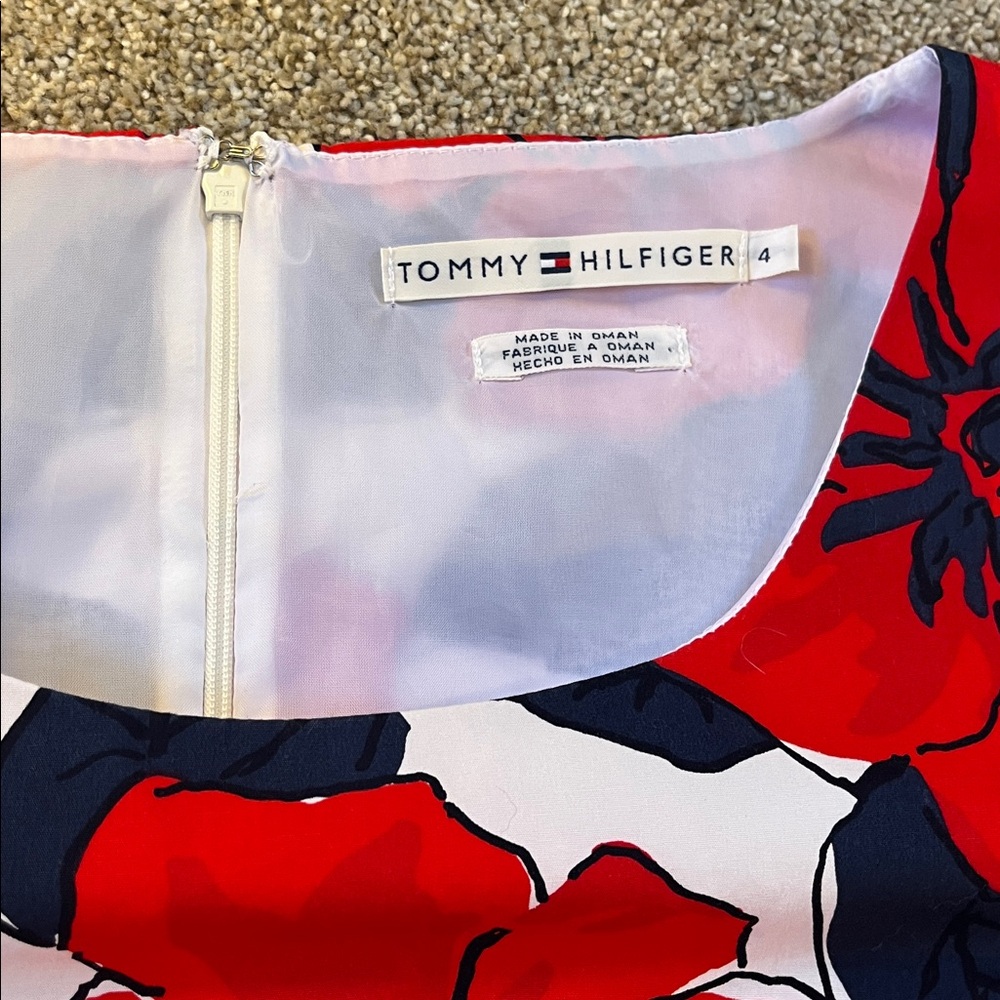 Vintage Tommy Hilfiger Ultra Bold Red Blue Floral Cotton Shift sz4 Made in Oman - Picture 2 of 9